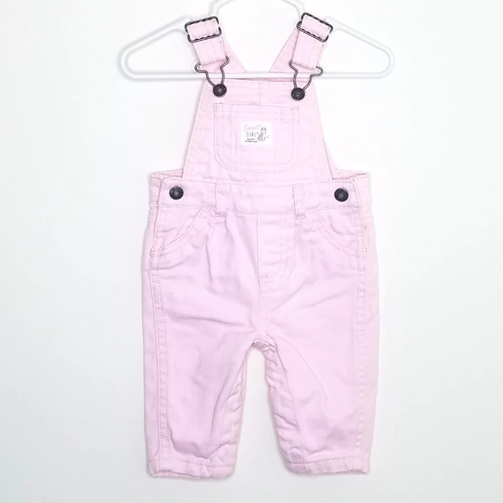 Carter's Pink Denim Jean Dog Overalls 3m